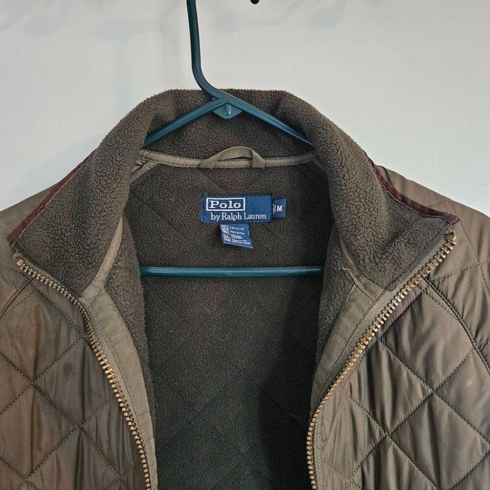 Vintage Ralph Lauren Quilted Dark Green Jacket with Leather Trim - Picture 4 of 6